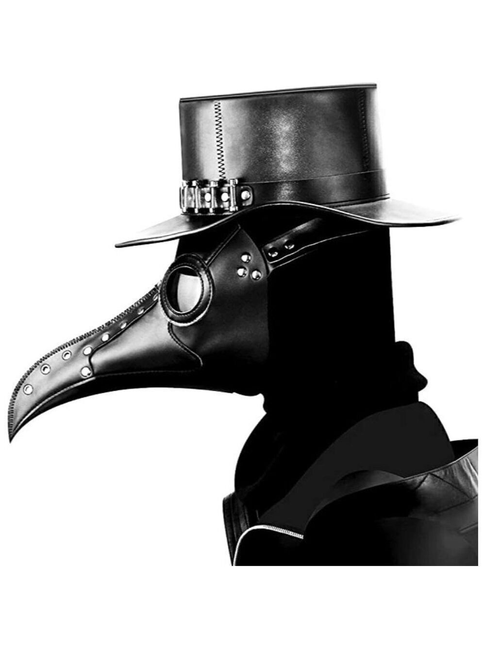 Black Leather Plague Doctor Gas Face Mask Slave Bondage BDSM Costume Cosplay NWT